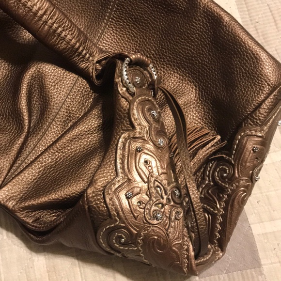 Sac Hobo Brighton 'Nina' En Cuir Bronze Brodé - Taille Grande - Occasion Avec Housse